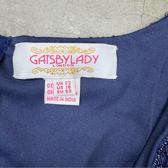 Gatsbylady Navy Beaded Maxi Dress Sz 18 - Picture 8 of 10